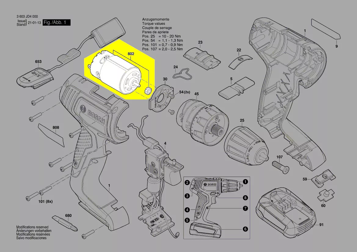 Moteur 18V réf. 1 607 022 69P Bosch